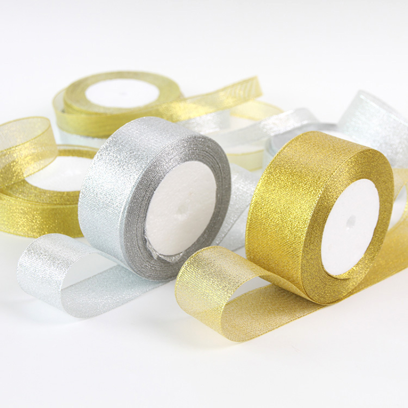 Ribbon Organza Roll - Cinta de cebolla de Organza dorada/plateada,